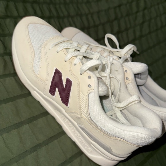 New Balance Shoes - New Balance Off-White and Maroon Sneakers